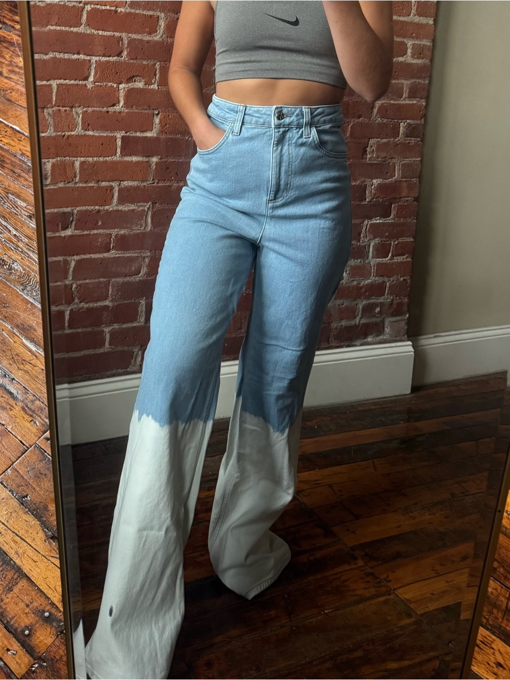 ASOS Luxe Two-Tone Light Blue & White Wide Leg Jeans
